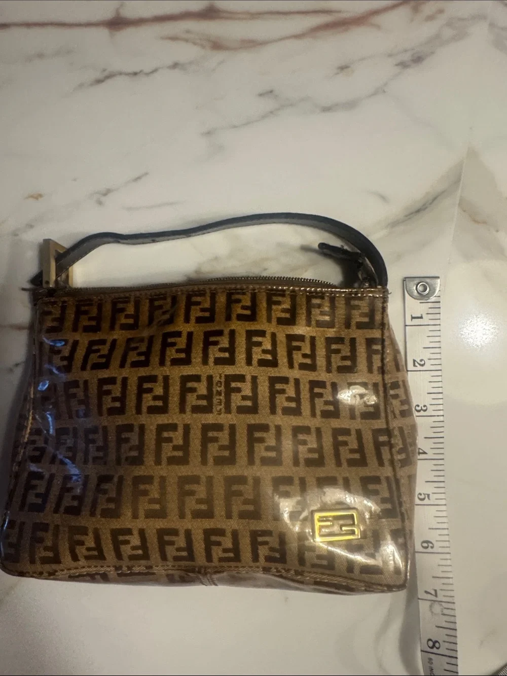 Fendi Brown Monogram  Bag with Beige leather interior